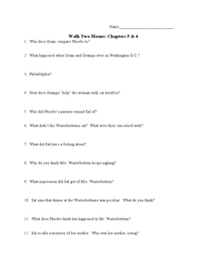 Printables Walk Two Moons Worksheets walk two moons chapters 5 6 7th 10th grade lesson plan plan