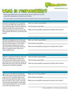 What is Responsibility? Kindergarten - 5th Grade Worksheet | Lesson Planet