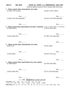Worksheets Stoichiometry Worksheet (mole-mole) Answer Key ws 4 2 the mole 10th 12th grade lesson plan planet plan