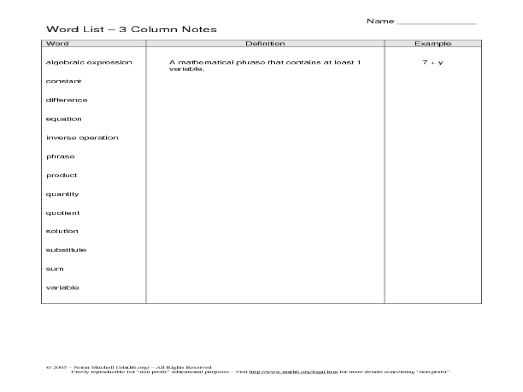 Uncategorized Math Worksheets For Sixth Grade worksheet math vocabulary worksheets fiercebad and 3 column notes 6th grade lesson planet