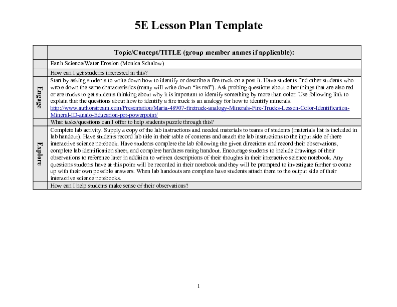 5e Math Lesson Plan For 2nd Grade 5e Lesson Plan Middle School Math 1000 Ideas About Science 5e Lesson Plan Template
