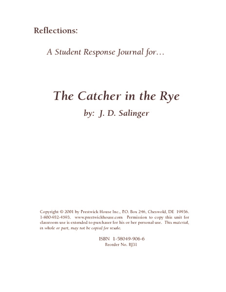 Printables Catcher In The Rye Worksheets a student response journal for the catcher in rye 11th 12th grade worksheet lesson planet
