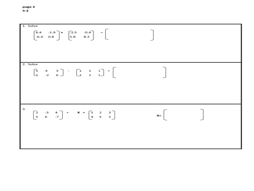 Printables Matrices Worksheets adding and subtracting matrices worksheet c program for addition subtraction multiplication of matrices