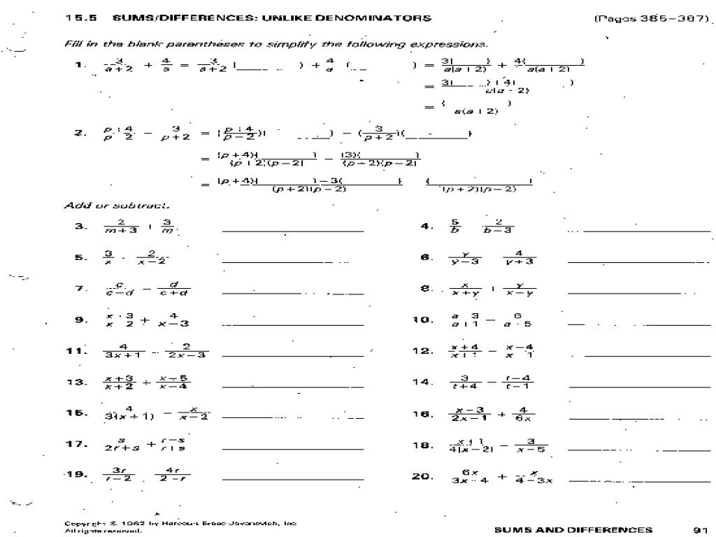 worksheet Adding And Subtracting Rational Expressions Worksheet subtracting rational expressions homework help adding and with like unlike denominators th grade worksheet lesson planet
