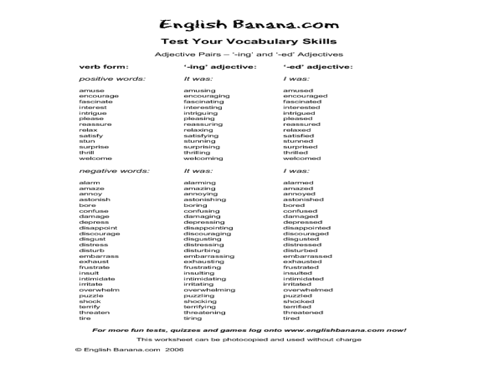 worksheet Ed Ing Worksheets adjective pairs ing and ed adjectives 4th 5th grade worksheet lesson planet