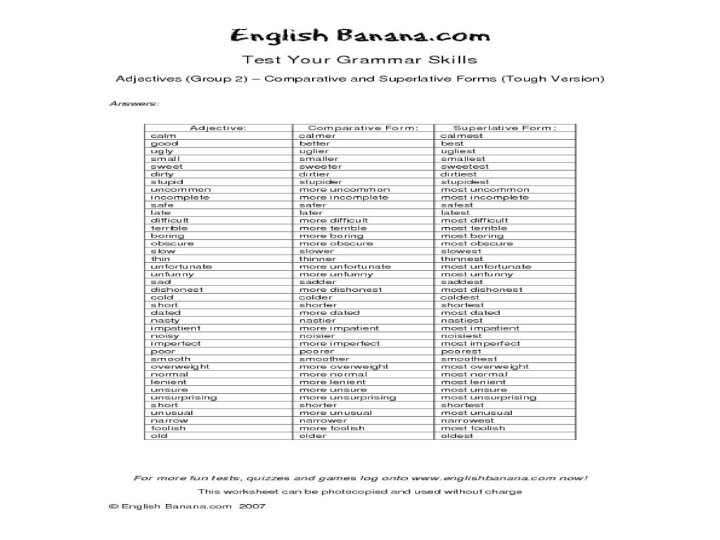 comparative adjective Comparative adjectives comparative adjectives are used to compare differences between the two objects they modify (larger, smaller, faster, higher) they are used in sentences where two nouns are compared, in this pattern: noun (subject) + verb + comparative adjective + than + noun (object) the second item of comparison can be omitted if it is. comparative adjective Comparative adjectives comparative adjectives are used to compare differences between the two objects they modify (larger, smaller, faster, higher) they are used in sentences where two nouns are compared, in this pattern: noun (subject) + verb + comparative adjective + than + noun (object) the second item of comparison can be omitted if it is.