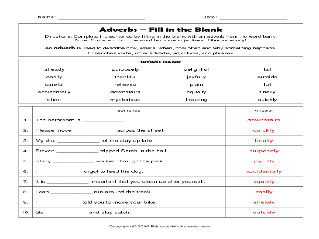 Worksheet Adverbs For Grade 2 adverbs fill in the blanks 2nd 4th grade worksheet lesson planet