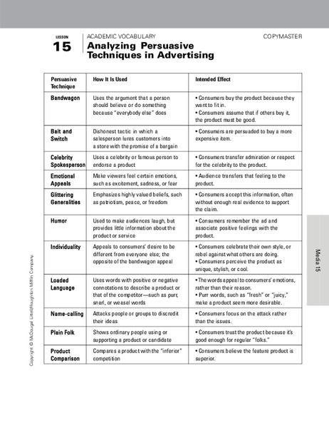 Printables Persuasive Techniques Worksheets persuasive techniques worksheets versaldobip analyzing in advertising 9th 12th grade