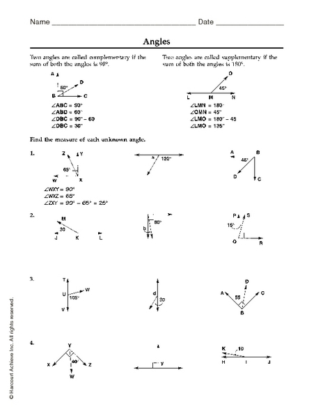Printables Complementary Supplementary Angles Worksheet angles complementary and supplementary 4th 8th grade worksheet lesson planet