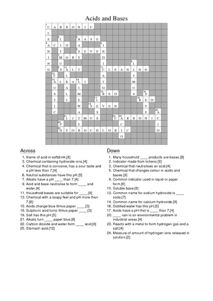 Printables Acids And Bases Worksheet Answers answers for acids and bases crossword 8th 12th grade worksheet lesson planet