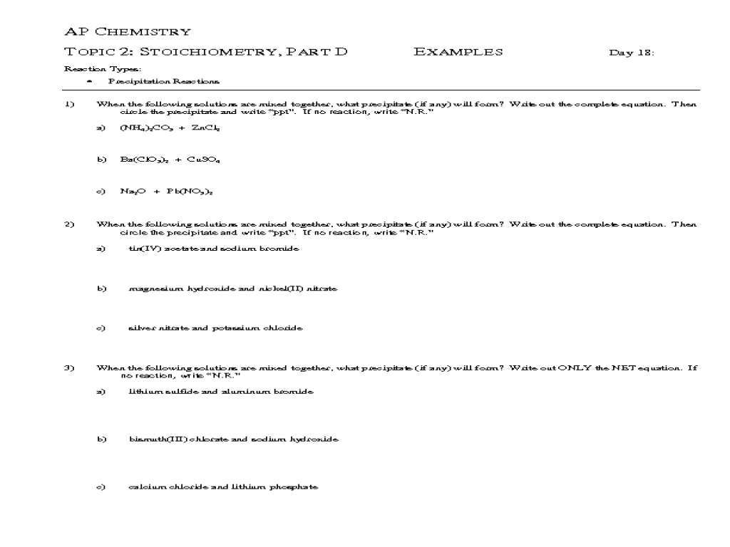 Worksheets Ap Chemistry Worksheet ap chemistry worksheet rupsucks printables worksheets stoichiometry precipitation reaction intrepidpath