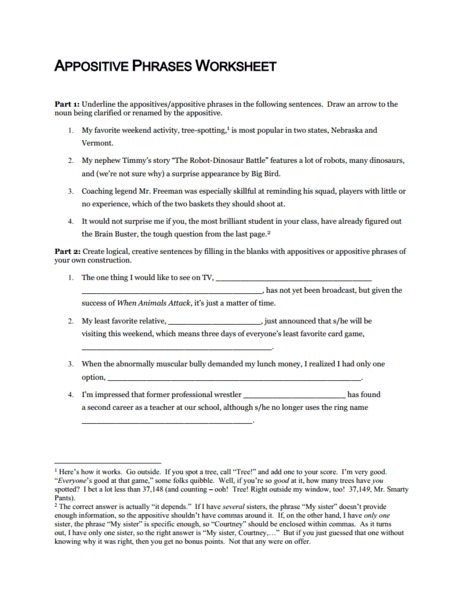 Worksheets Appositive Worksheet appositive phrase worksheet 6th 9th grade lesson planet