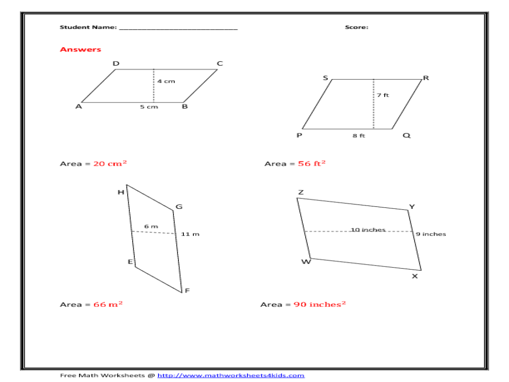 Worksheets Area Of Parallelograms Worksheet area of parallelogram worksheet figure version 6th 8th grade lesson planet