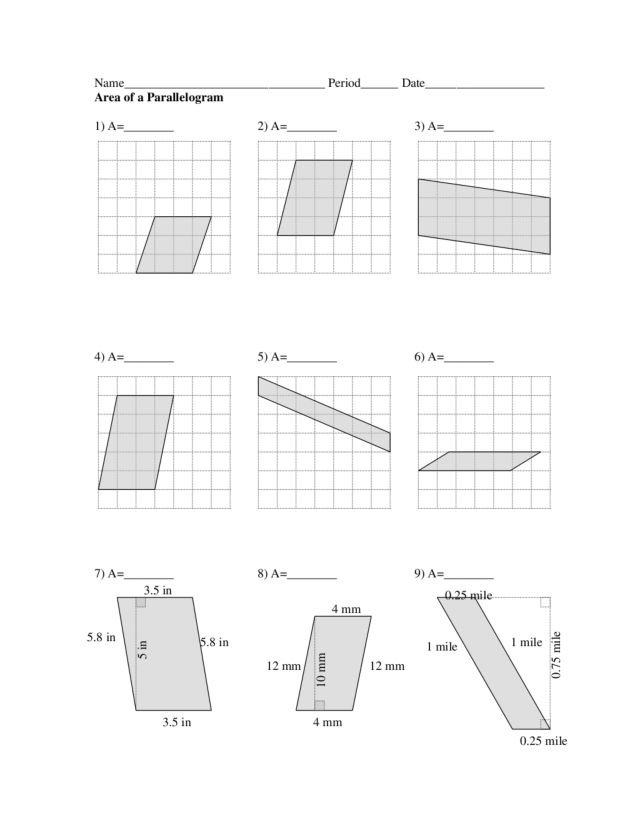 Worksheets Area Of Parallelograms Worksheet area of parallelogram 8th 10th grade worksheet lesson planet