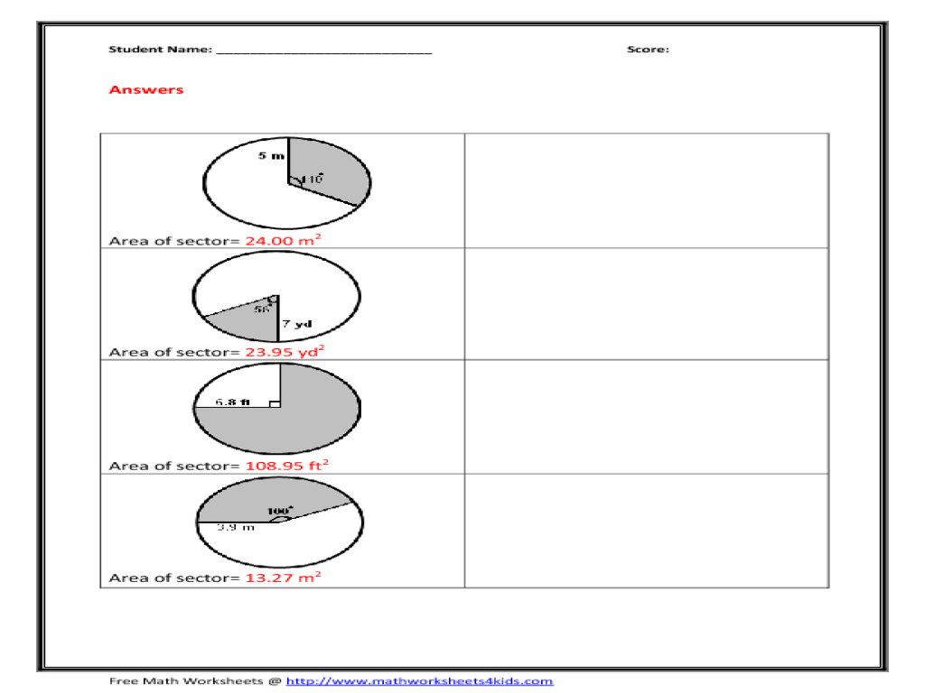 Worksheets Area Of A Sector Worksheet area of sector worksheet worksheets for school toribeedesign pictures arc length area
