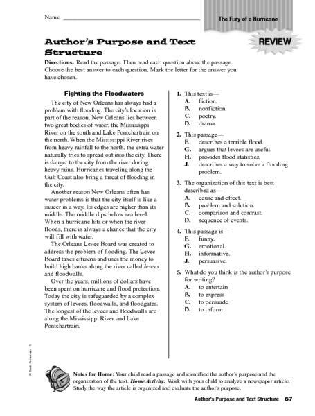 Printables Authors Purpose Worksheet authors purpose and text structure 4th 5th grade worksheet lesson planet
