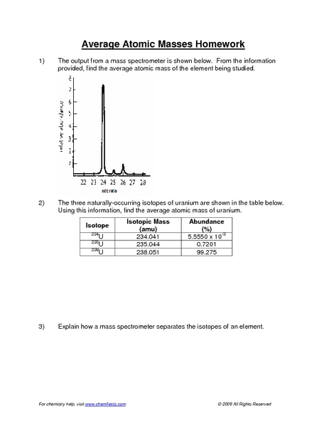 Printables Average Atomic Mass Worksheet average atomic masses homework 9th 12th grade worksheet lesson planet