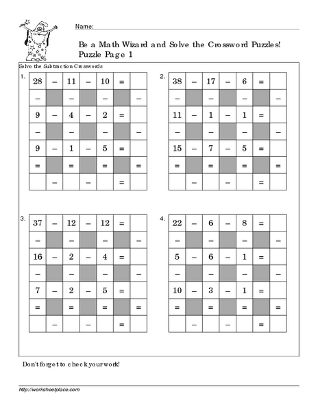 Printables Math Wizard Worksheets be a math wizard and solve the crossword puzzles puzzle page 1 2nd 4th grade worksheet lesson planet
