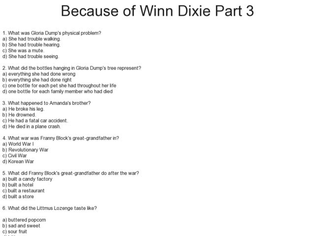 Printables Because Of Winn Dixie Worksheets because of winn dixie movie worksheet intrepidpath part 3 3rd 5th grade lesson