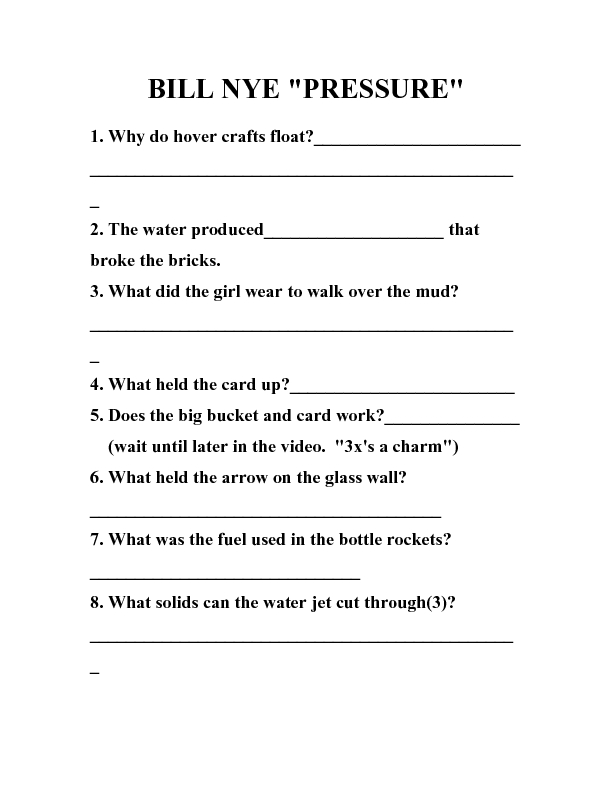 Printables Bill Nye The Science Guy Worksheets bill nye the science guy pressure worksheet answers intrepidpath 3rd 5th grade lesson pla