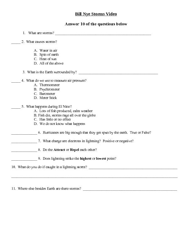 Worksheets Bill Nye Matter Worksheet bill nye storms video 5th 6th grade worksheet lesson planet