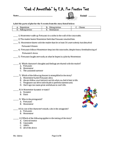 Cask of amontillado essay outline