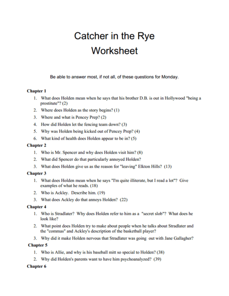 Printables Catcher In The Rye Worksheets catcher in the rye worksheet 7th 12th grade lesson planet