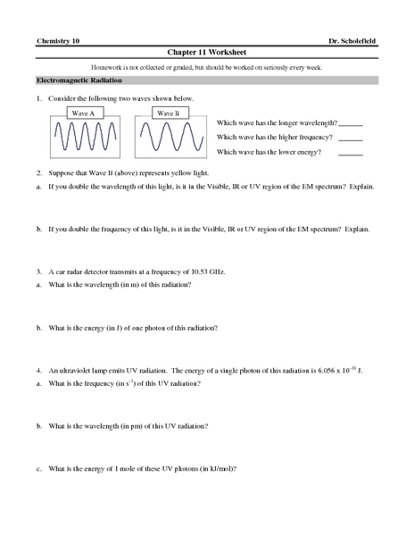 Worksheets Electromagnetic Radiation Worksheet chapter 11 worksheet electromagnetic radiation bohr model quantum mechanics 10th 12th grade lesson planet
