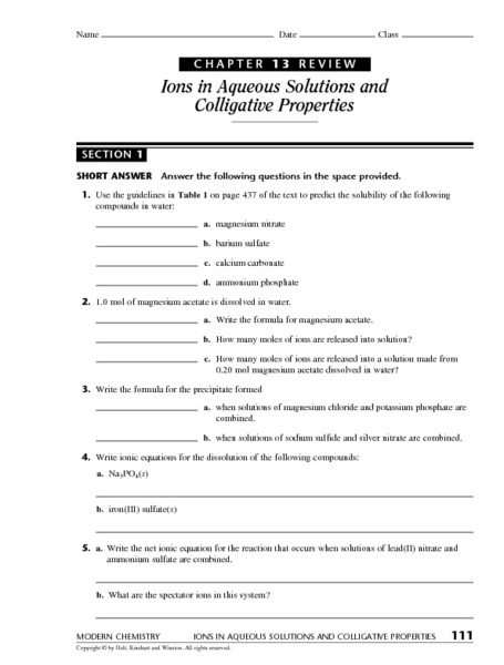 Printables Colligative Properties Worksheet chapter 13 review section 1 ions in aqueous solutions and colligative properties 7th 12th grade worksheet lesson planet