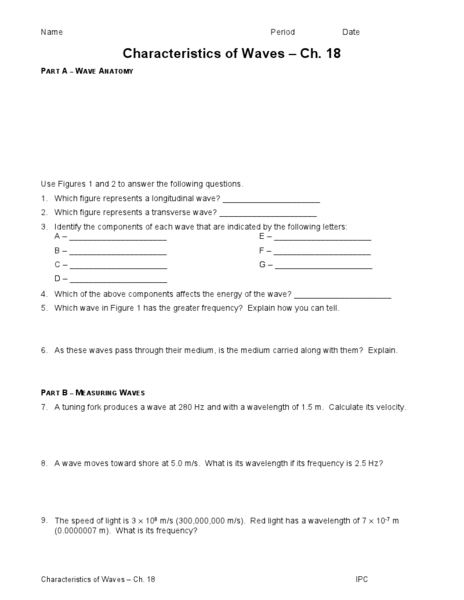 Worksheets Properties Of Waves Worksheet wave characteristics worksheet intrepidpath of waves 7th 10th grade lesson pla