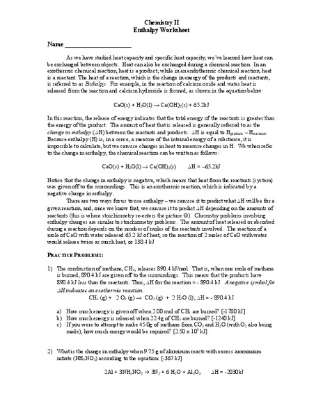 Printables Enthalpy Worksheet enthalpy worksheet davezan chemistry ii 11th 12th grade worksheet