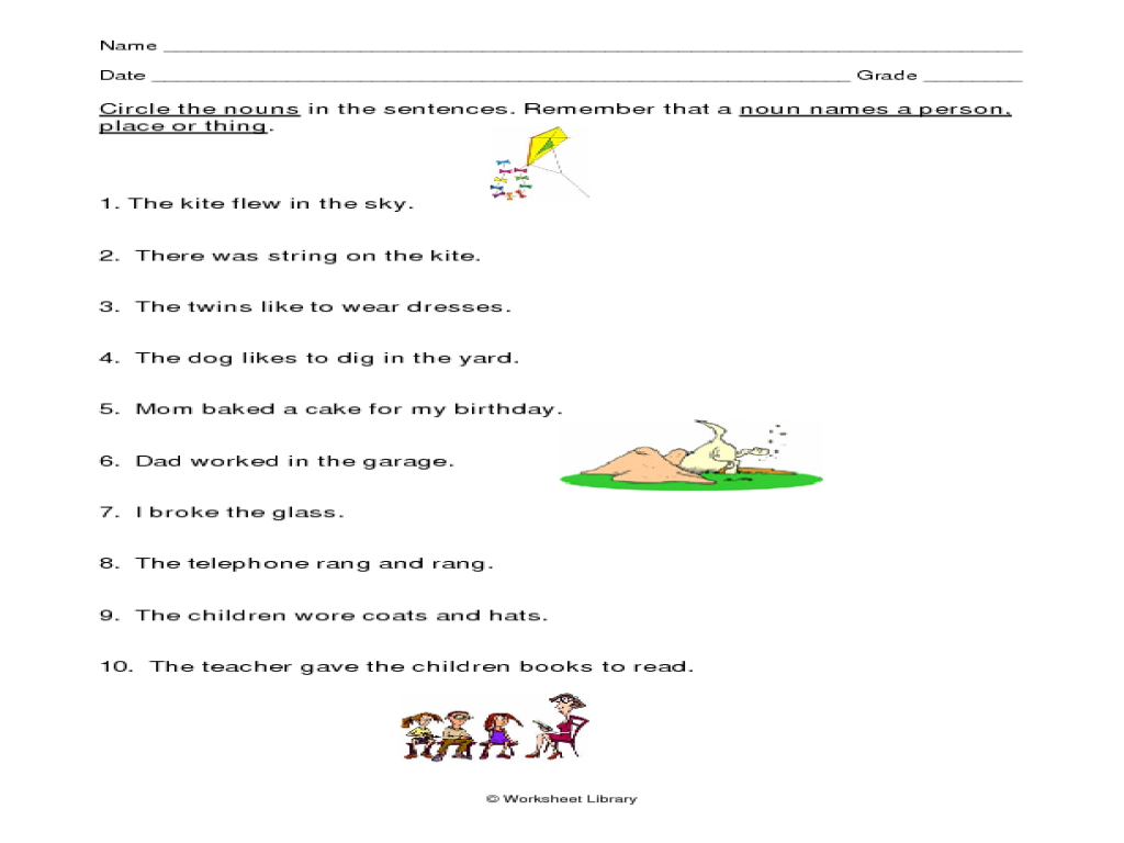 Worksheet Circle The Nouns circle the nouns 2nd 3rd grade worksheet lesson planet