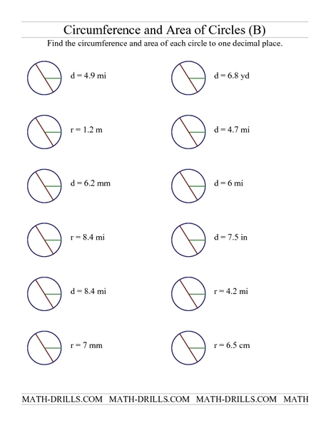 Printables Circumference Worksheet circumference and area of circles b 5th 6th grade worksheet lesson planet