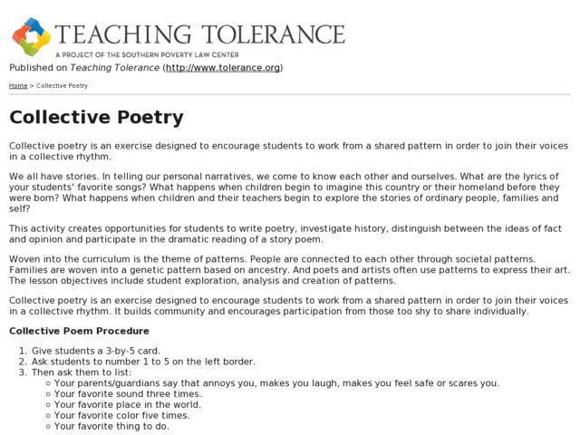 Teaching Tolerance Lesson Plans Lawteched Teaching Poem Lesson Plan Lawteched Tolerance You