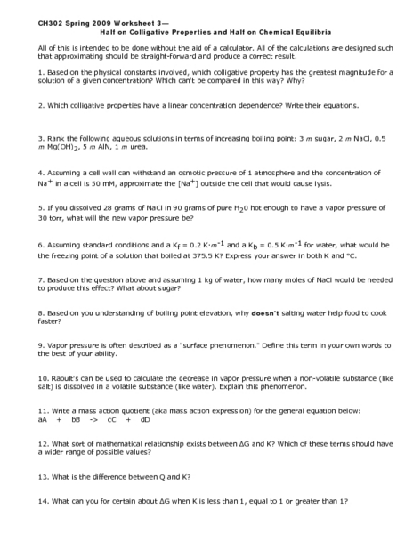 Worksheets Colligative Properties Worksheet colligative properties worksheet quiz and raoults law study