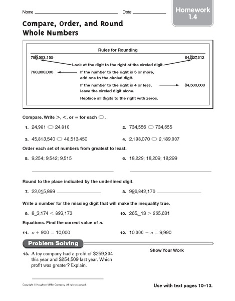 Order numbers homework