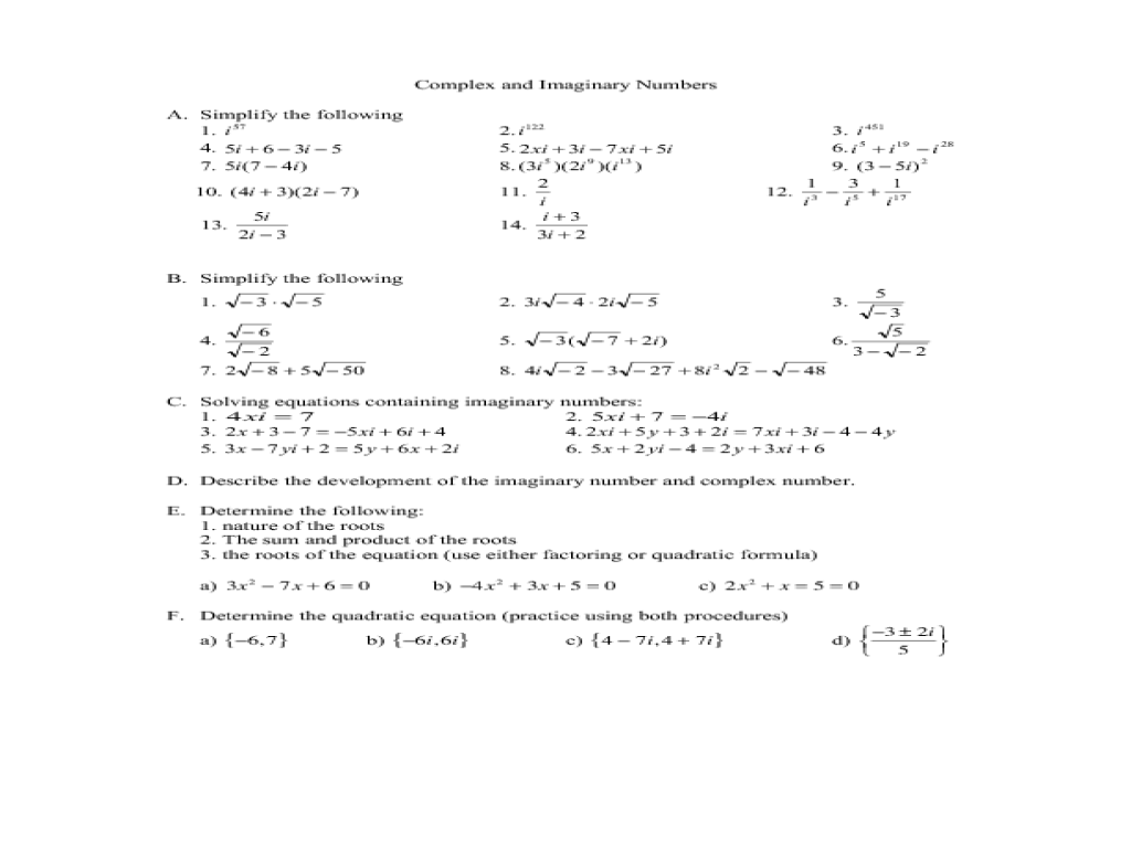 worksheet Imaginary Numbers Worksheet imaginary number worksheet delibertad multiplying complex numbers sharebrowse