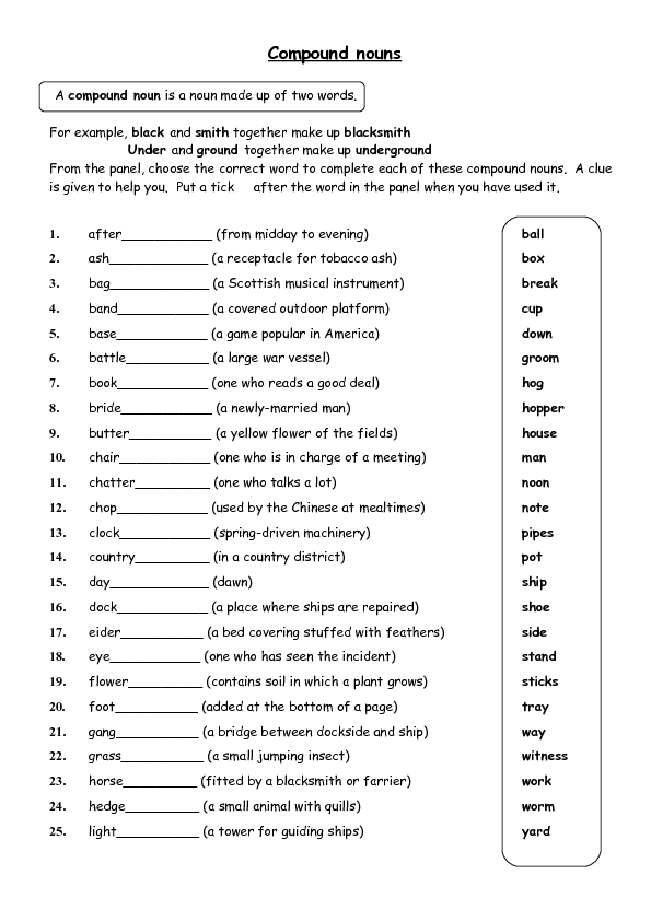 Printables Compound Nouns Worksheet compound nouns 3rd 4th grade worksheet lesson planet