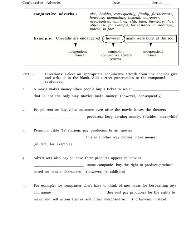 Worksheets Conjunctive Adverbs Worksheet conjunctive adverbs worksheets english exercises adverbs