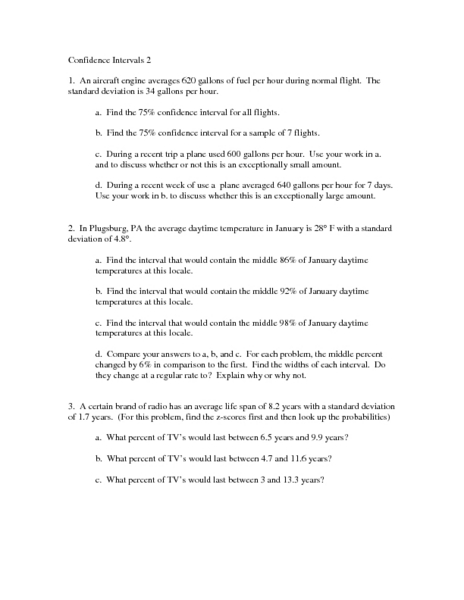 Worksheets Confidence Interval Worksheet confidence intervals 2 11th higher ed worksheet lesson planet