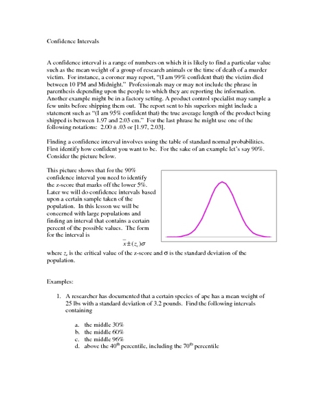 Worksheets Confidence Interval Worksheet confidence intervals 11th higher ed worksheet lesson planet