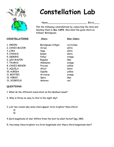 Worksheets Constellation Worksheets constellation lab 7th 9th grade worksheet lesson planet