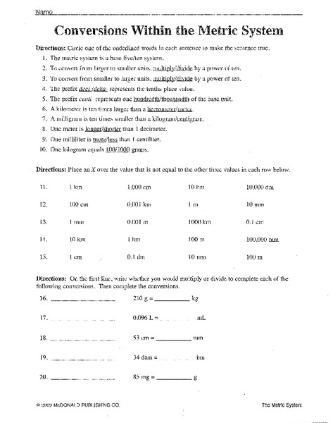 Printables Metric System Worksheets metric system quiz worksheet intrepidpath changing units in the answers sheets
