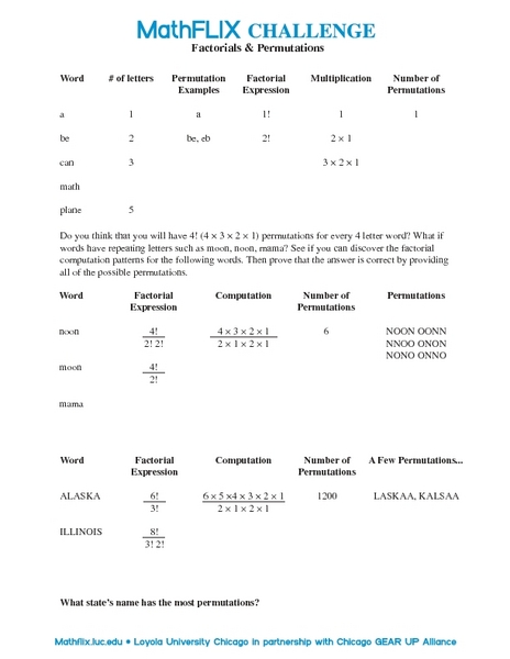 Worksheets Permutation Worksheet countdown challenge factorials and permutations 7th 8th grade worksheet lesson planet