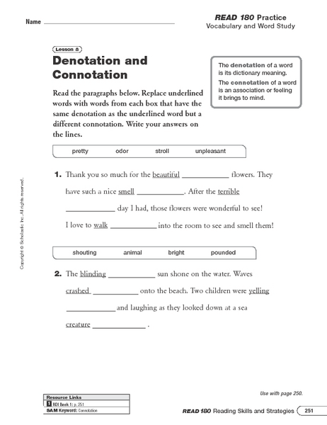 Worksheets Connotation And Denotation Worksheets denotation and connotation read 180 4th 5th grade worksheet lesson planet
