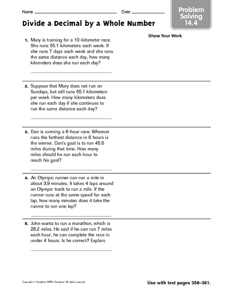 Divide a decimal by a whole number homework 14 4