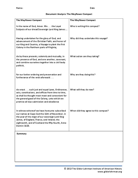 Printables Written Document Analysis Worksheet Answers document analysis worksheet vintagegrn the mayflower compact 3rd 6th grade worksheet