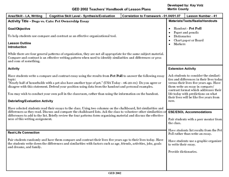 Compare and contrast essay dogs cats