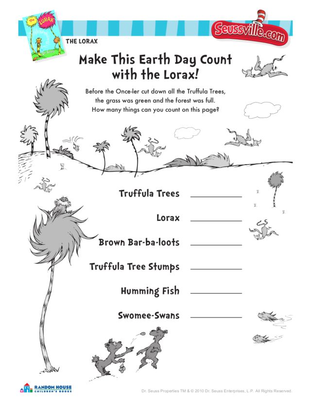 Printables Lorax Worksheets earth day with the lorax dr seuss activity kindergarten 2nd grade worksheet lesson planet