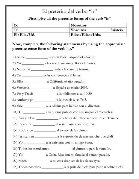 Worksheets Preterite Worksheet el del verbo 6th 12th grade worksheet lesson planet